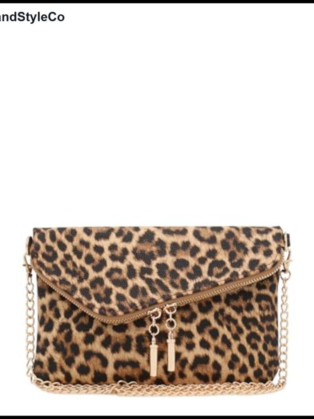 Faux Leather Envelope Clutch Wristlet with Chain Strap